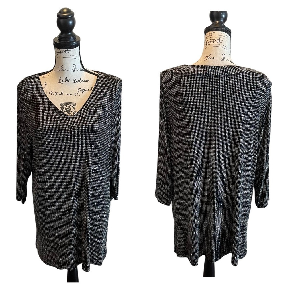 J.B.S. Ltd Tunic Blouse Black Size 2X Vintage Metallic Glitter Formal stretch - Picture 8 of 8